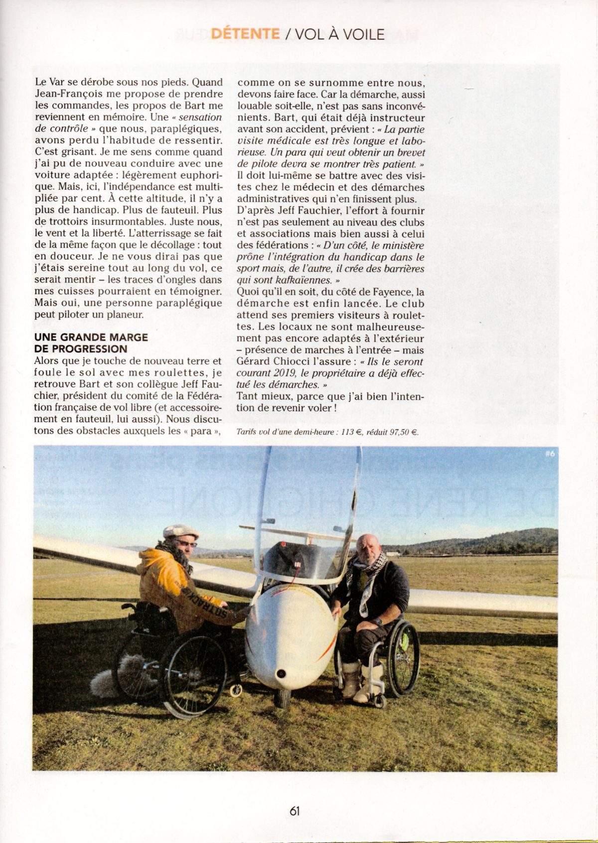 Fayence gliders disabled paraplegics for the discovery and